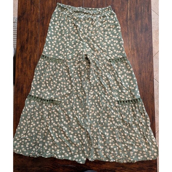 Rachel Paige Floral Palazzo Pants Large Crochet Peekaboo Wide Leg Elastic Waist - Picture 1 of 11